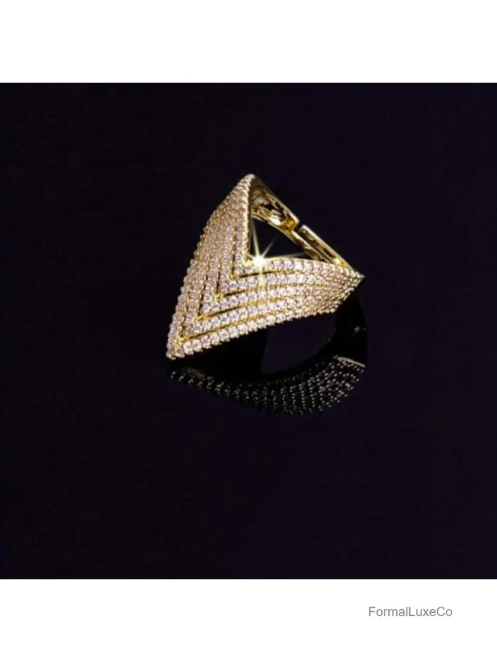 V Shape CZ Crystal Ring Gold Adjustable Open Band Wedding Engagement Statement